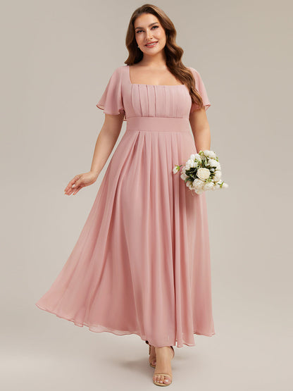 pretty AVIEL|Plus Size Square Neck Chiffon Ruffle Sleeve Bridesmaid Dress