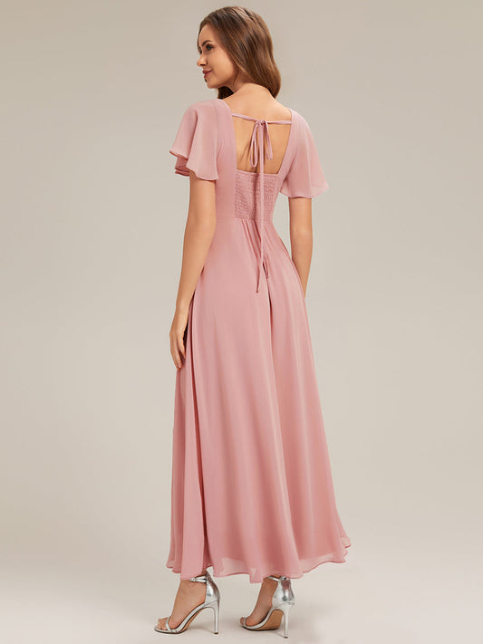 ever AVIEL|Ruched Chiffon Ruffle Sleeve Bridesmaid Dress