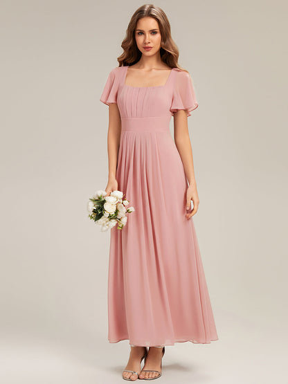 ever AVIEL|Ruched Chiffon Ruffle Sleeve Bridesmaid Dress