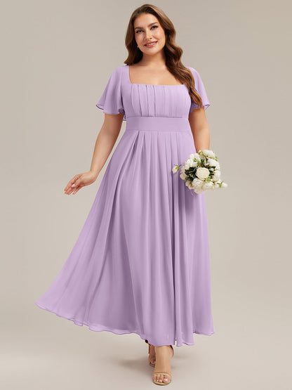 ever AVIEL|Ruched Chiffon Ruffle Sleeve Bridesmaid Dress