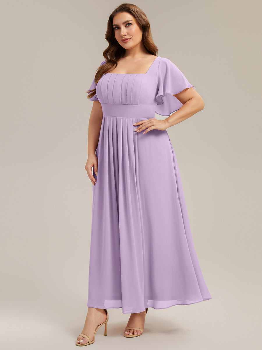pretty AVIEL|Plus Size Square Neck Chiffon Ruffle Sleeve Bridesmaid Dress