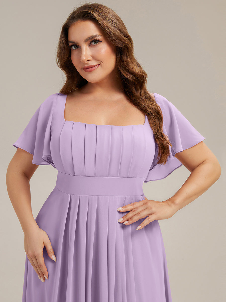 pretty AVIEL|Plus Size Square Neck Chiffon Ruffle Sleeve Bridesmaid Dress