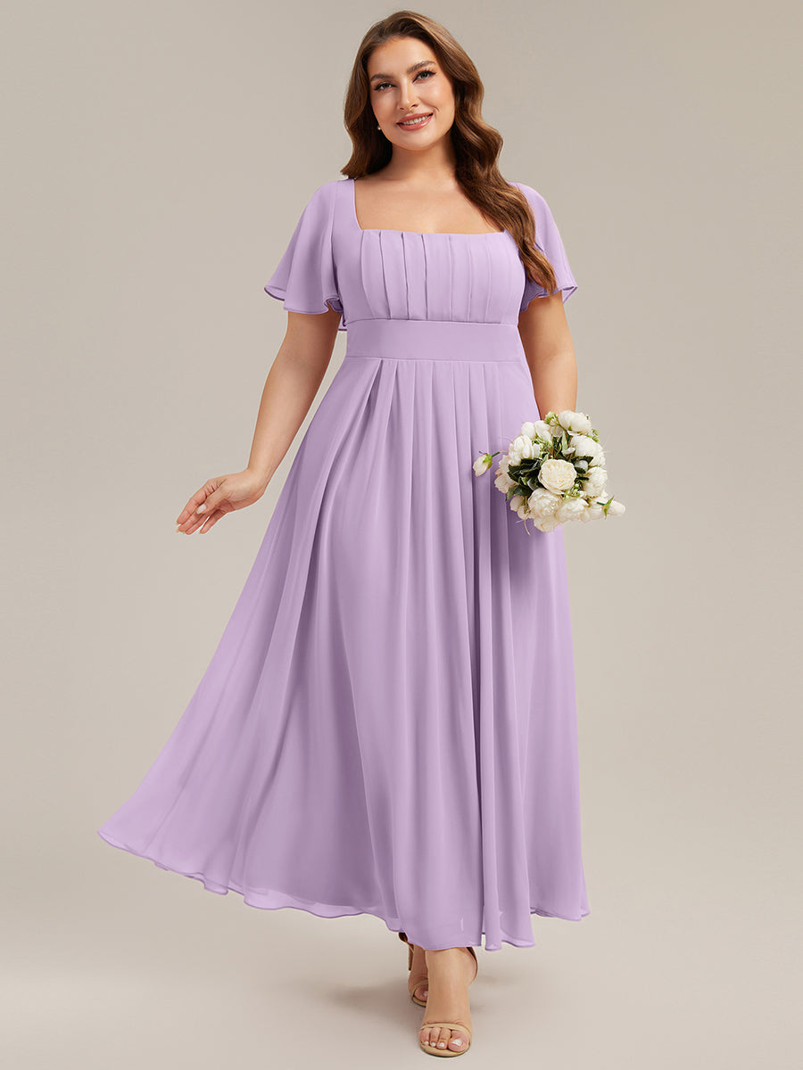 pretty AVIEL|Plus Size Square Neck Chiffon Ruffle Sleeve Bridesmaid Dress