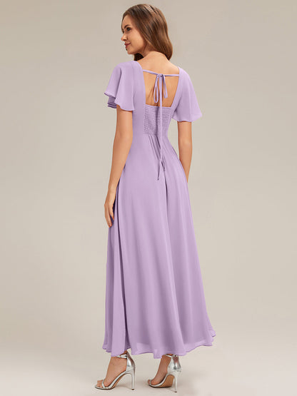 ever AVIEL|Ruched Chiffon Ruffle Sleeve Bridesmaid Dress