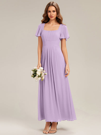 ever AVIEL|Ruched Chiffon Ruffle Sleeve Bridesmaid Dress