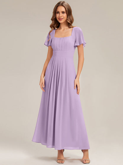 ever AVIEL|Ruched Chiffon Ruffle Sleeve Bridesmaid Dress