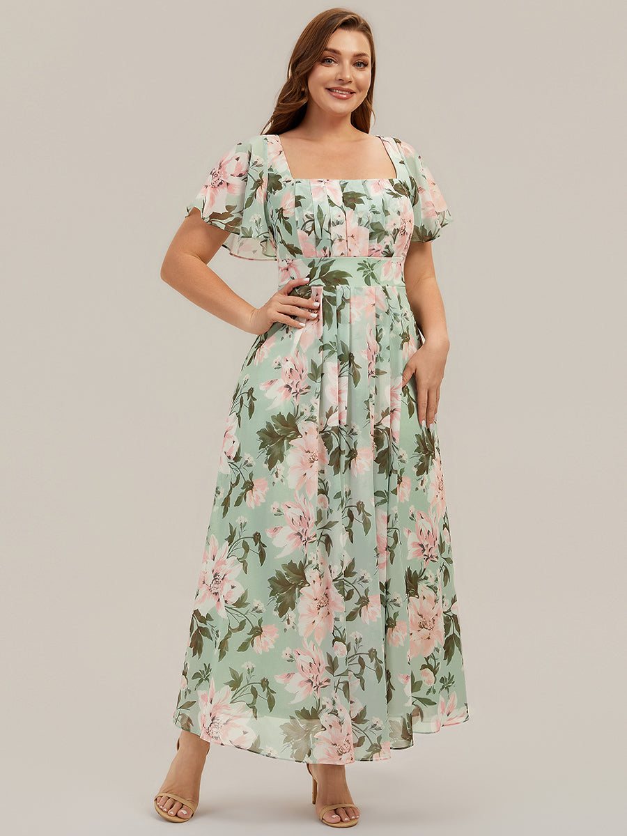 pretty AVIEL|Plus Size Square Neck Chiffon Ruffle Sleeve Bridesmaid Dress