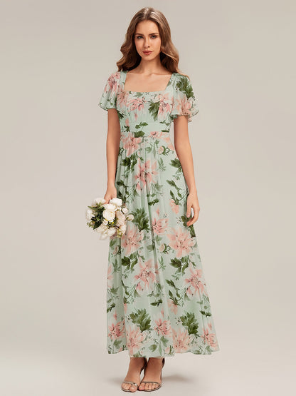 ever AVIEL|Ruched Chiffon Ruffle Sleeve Bridesmaid Dress