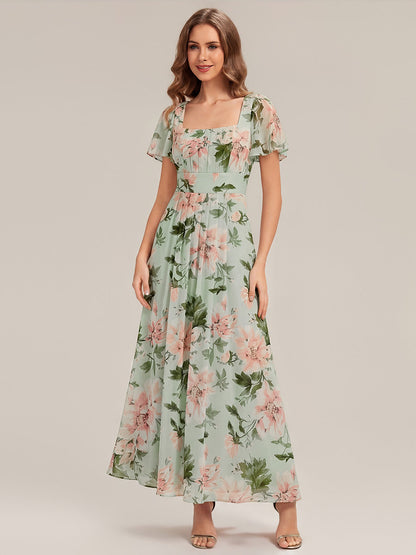 ever AVIEL|Ruched Chiffon Ruffle Sleeve Bridesmaid Dress