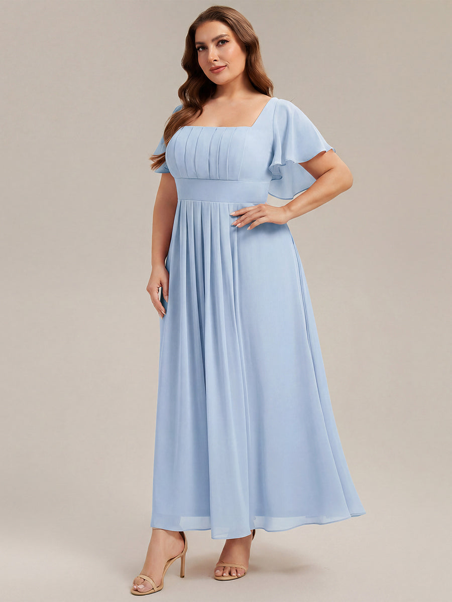 pretty AVIEL|Plus Size Square Neck Chiffon Ruffle Sleeve Bridesmaid Dress