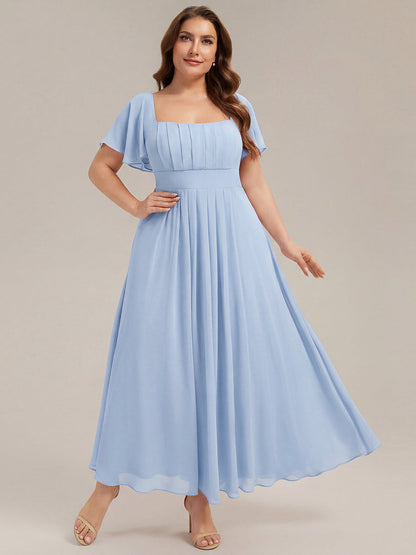 pretty AVIEL|Plus Size Square Neck Chiffon Ruffle Sleeve Bridesmaid Dress