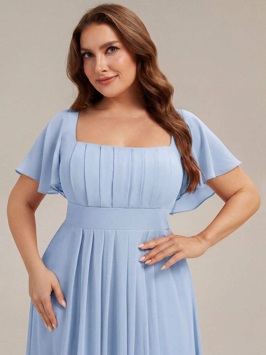 pretty AVIEL|Plus Size Square Neck Chiffon Ruffle Sleeve Bridesmaid Dress