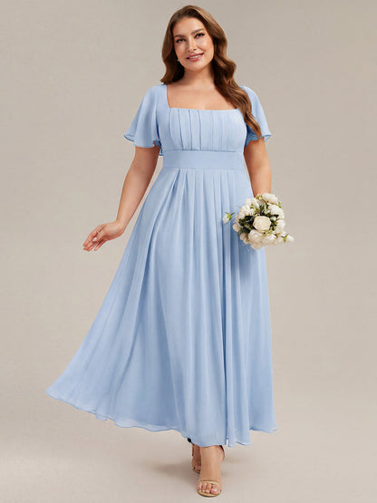 pretty AVIEL|Plus Size Square Neck Chiffon Ruffle Sleeve Bridesmaid Dress