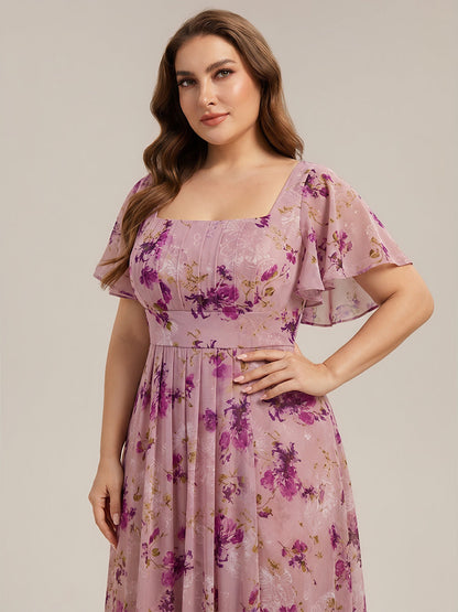 ever AVIEL|Ruched Chiffon Ruffle Sleeve Bridesmaid Dress