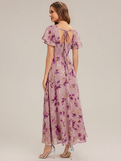 ever AVIEL|Ruched Chiffon Ruffle Sleeve Bridesmaid Dress
