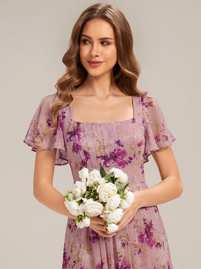 ever AVIEL|Ruched Chiffon Ruffle Sleeve Bridesmaid Dress