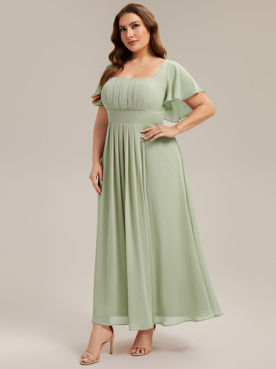 pretty AVIEL|Plus Size Square Neck Chiffon Ruffle Sleeve Bridesmaid Dress