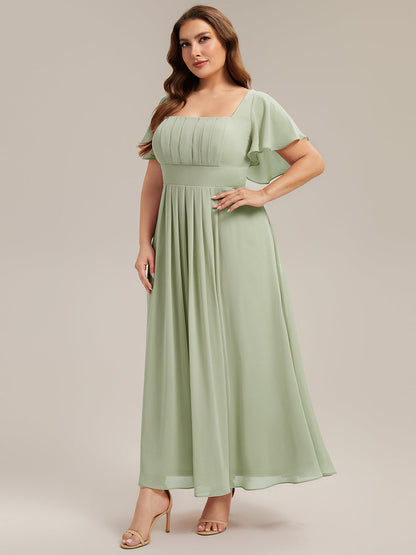 pretty AVIEL|Plus Size Square Neck Chiffon Ruffle Sleeve Bridesmaid Dress