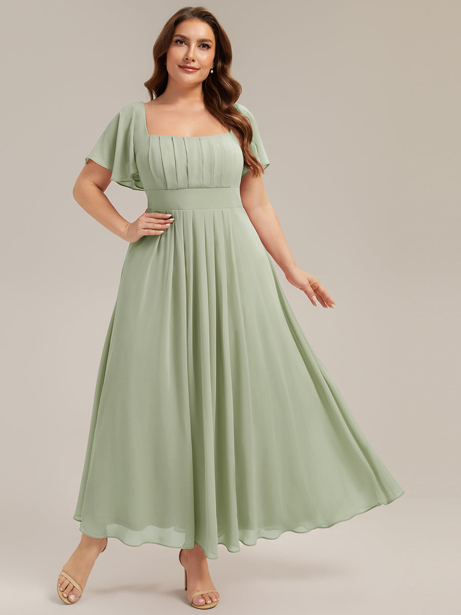 pretty AVIEL|Plus Size Square Neck Chiffon Ruffle Sleeve Bridesmaid Dress
