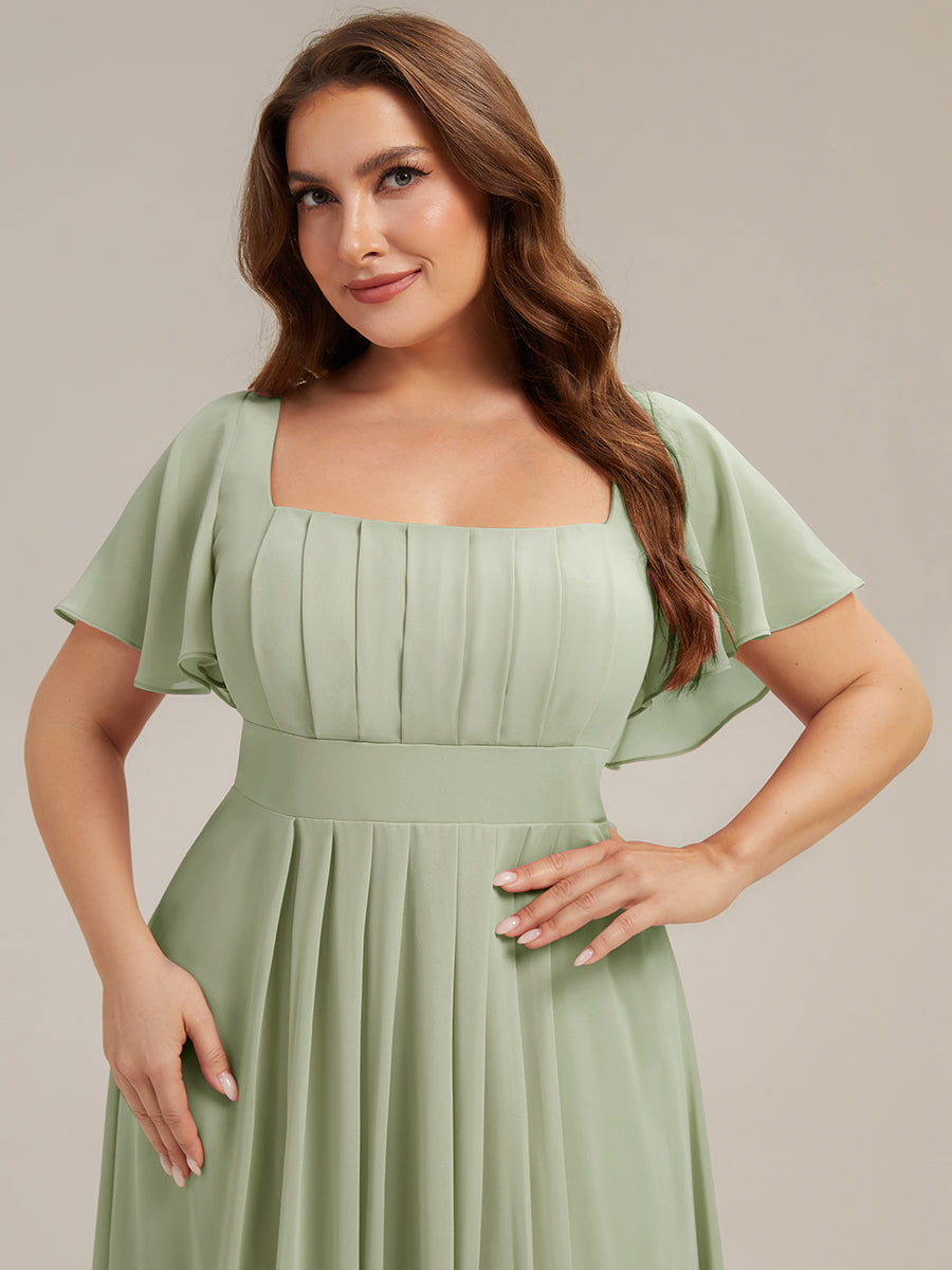 pretty AVIEL|Plus Size Square Neck Chiffon Ruffle Sleeve Bridesmaid Dress
