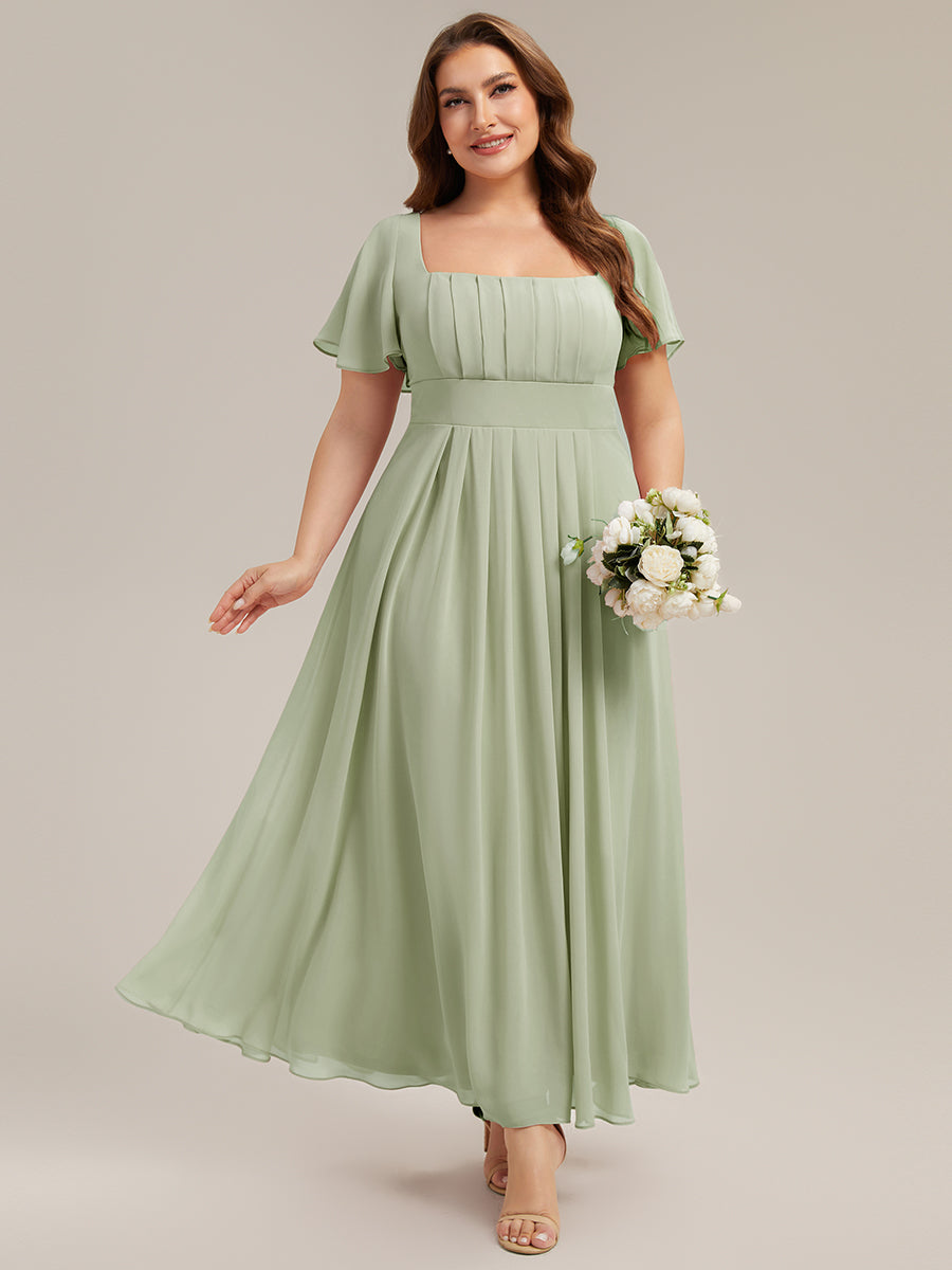 pretty AVIEL|Plus Size Square Neck Chiffon Ruffle Sleeve Bridesmaid Dress