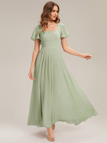 ever AVIEL|Ruched Chiffon Ruffle Sleeve Bridesmaid Dress