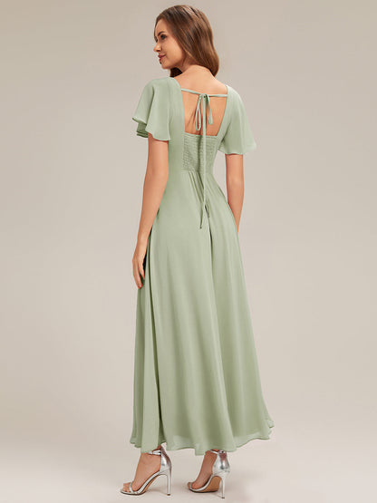 ever AVIEL|Ruched Chiffon Ruffle Sleeve Bridesmaid Dress