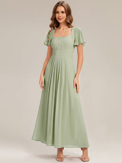 ever AVIEL|Ruched Chiffon Ruffle Sleeve Bridesmaid Dress