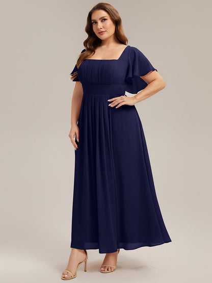 pretty AVIEL|Plus Size Square Neck Chiffon Ruffle Sleeve Bridesmaid Dress