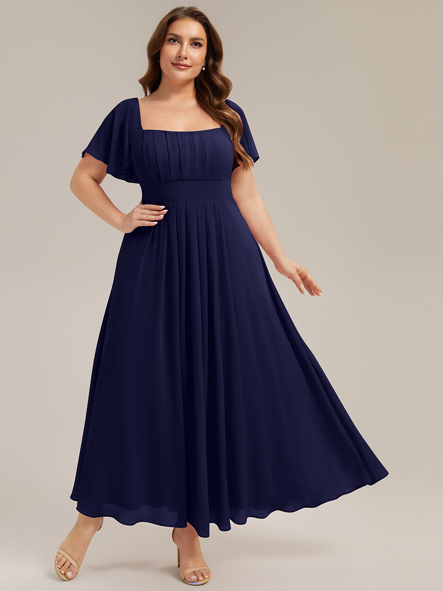 pretty AVIEL|Plus Size Square Neck Chiffon Ruffle Sleeve Bridesmaid Dress