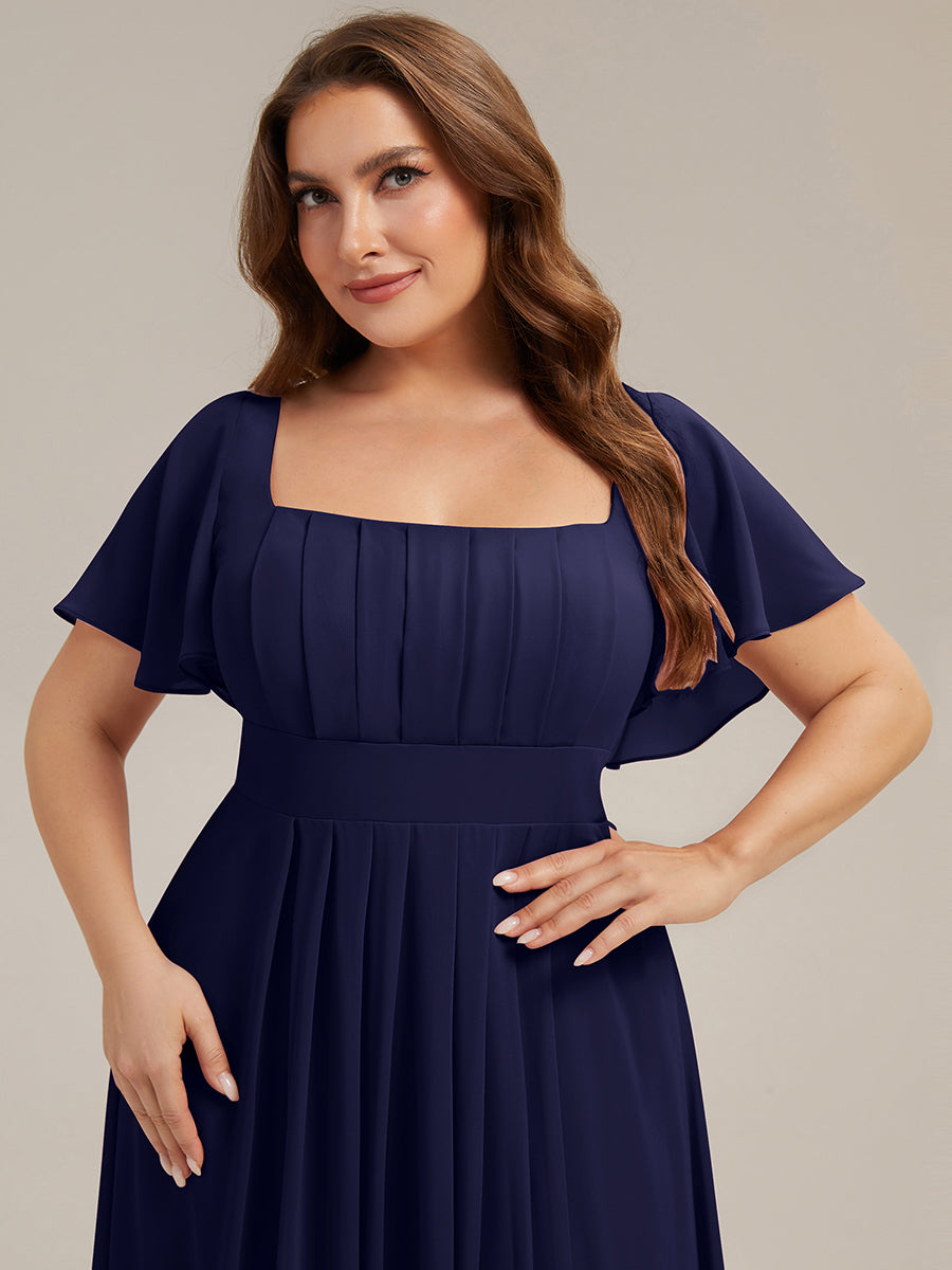pretty AVIEL|Plus Size Square Neck Chiffon Ruffle Sleeve Bridesmaid Dress