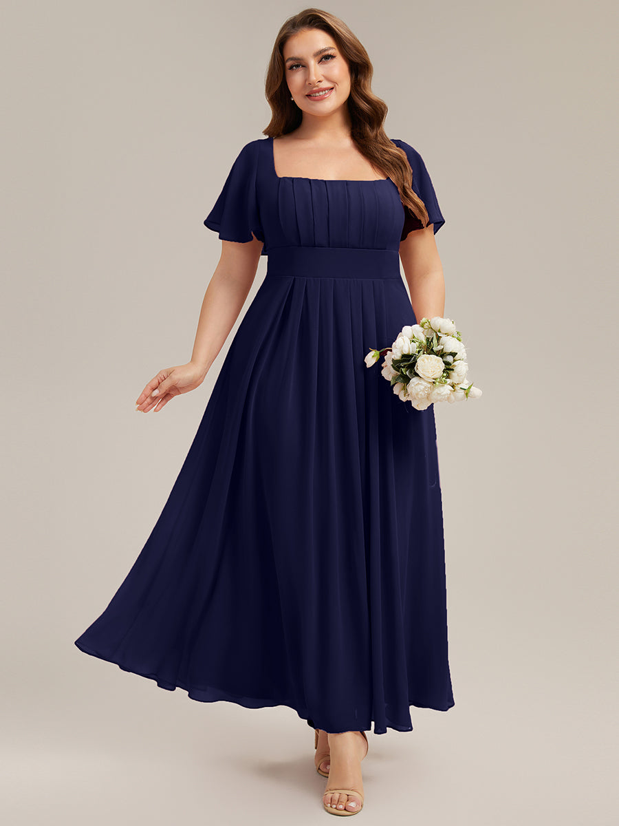 pretty AVIEL|Plus Size Square Neck Chiffon Ruffle Sleeve Bridesmaid Dress