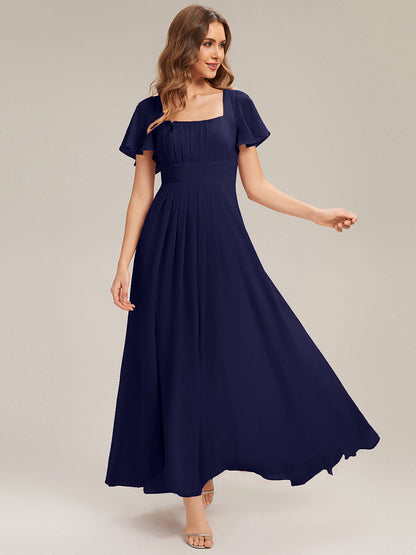 ever AVIEL|Ruched Chiffon Ruffle Sleeve Bridesmaid Dress