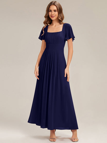ever AVIEL|Ruched Chiffon Ruffle Sleeve Bridesmaid Dress