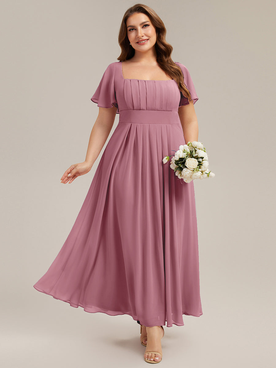 pretty AVIEL|Plus Size Square Neck Chiffon Ruffle Sleeve Bridesmaid Dress