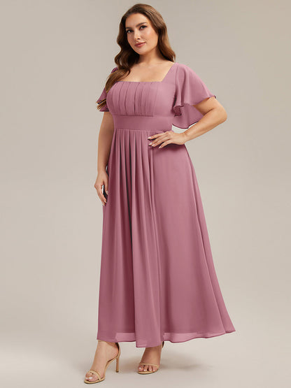 pretty AVIEL|Plus Size Square Neck Chiffon Ruffle Sleeve Bridesmaid Dress