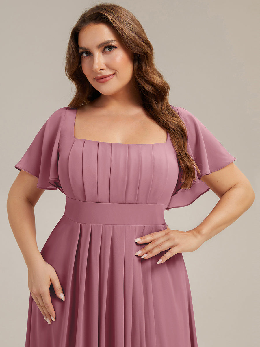 pretty AVIEL|Plus Size Square Neck Chiffon Ruffle Sleeve Bridesmaid Dress