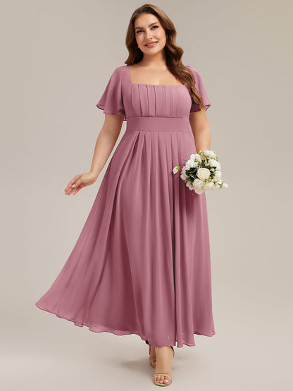 ever AVIEL|Ruched Chiffon Ruffle Sleeve Bridesmaid Dress