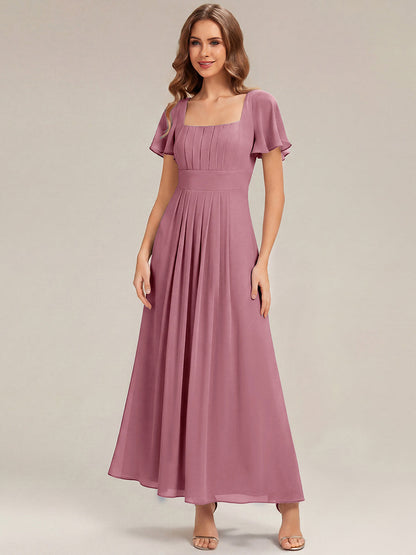 ever AVIEL|Ruched Chiffon Ruffle Sleeve Bridesmaid Dress