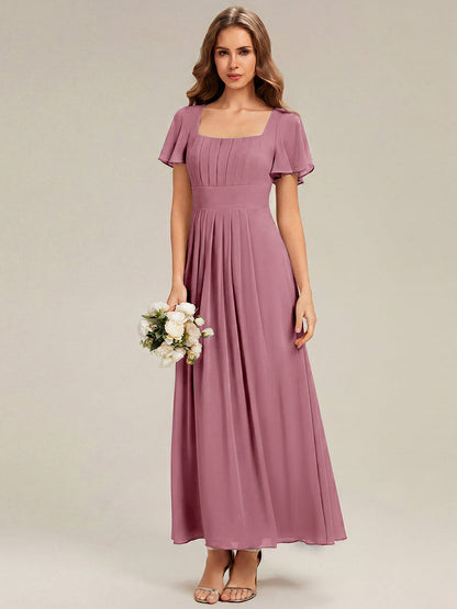 ever AVIEL|Ruched Chiffon Ruffle Sleeve Bridesmaid Dress