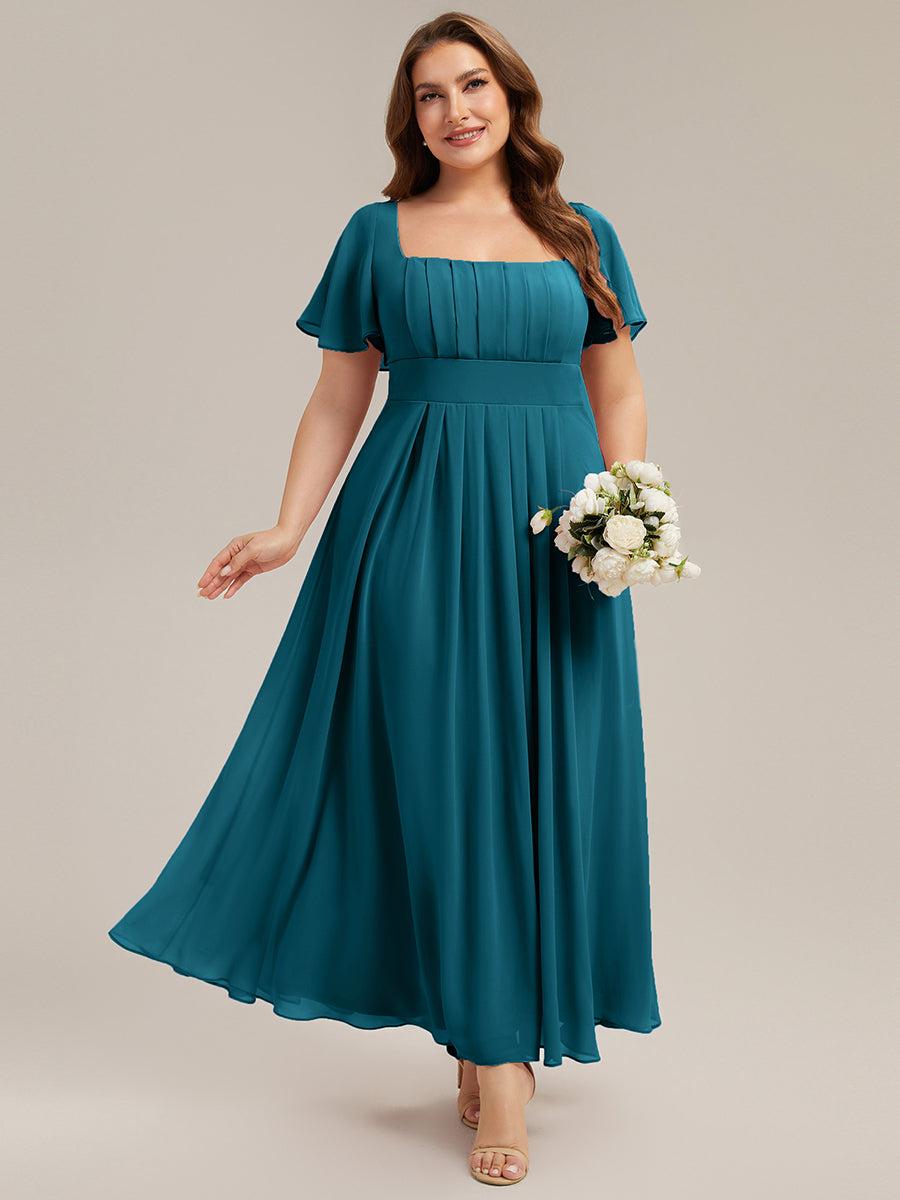pretty AVIEL|Plus Size Square Neck Chiffon Ruffle Sleeve Bridesmaid Dress