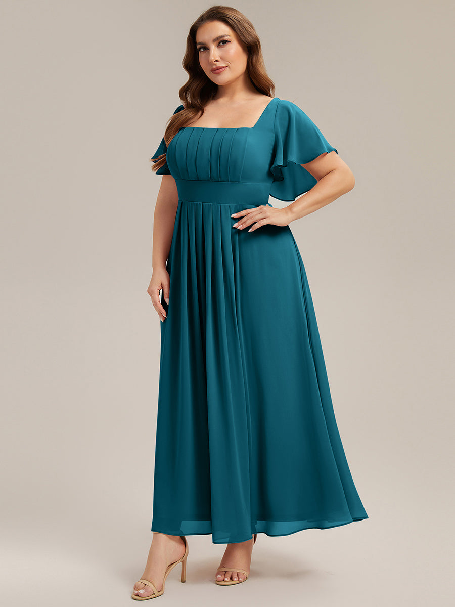 pretty AVIEL|Plus Size Square Neck Chiffon Ruffle Sleeve Bridesmaid Dress