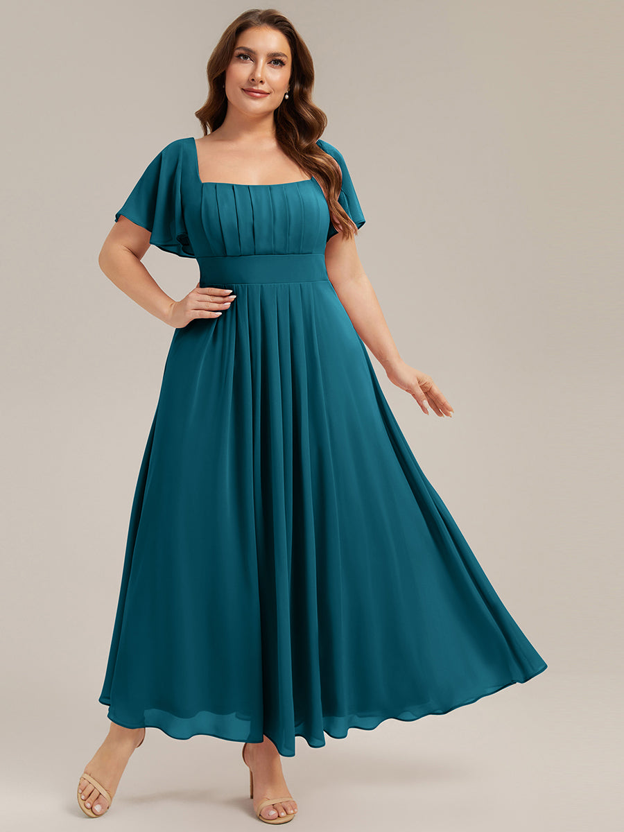 pretty AVIEL|Plus Size Square Neck Chiffon Ruffle Sleeve Bridesmaid Dress