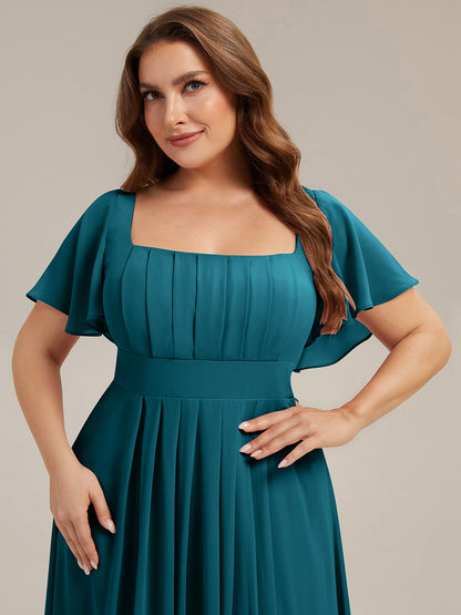 pretty AVIEL|Plus Size Square Neck Chiffon Ruffle Sleeve Bridesmaid Dress