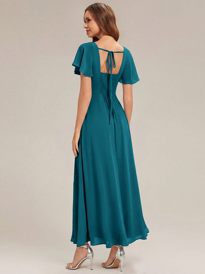 ever AVIEL|Ruched Chiffon Ruffle Sleeve Bridesmaid Dress