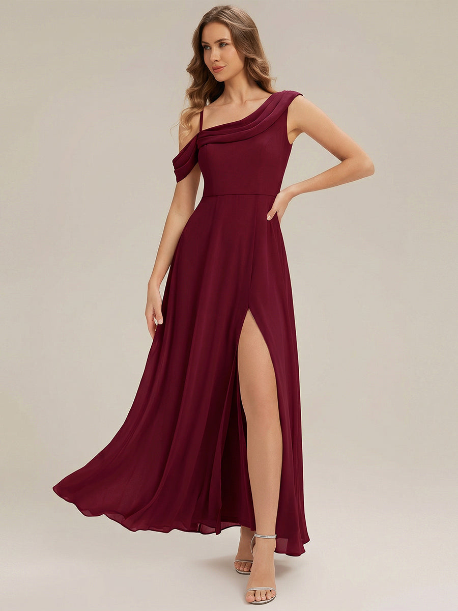 Side Slit Chiffon Sleeveless Bridesmaid Dress