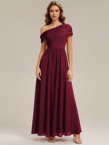 Gathered Chiffon Off the Shoulder Bridesmaid Dress