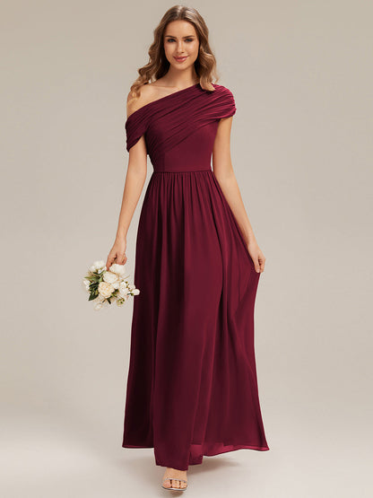 Gathered Chiffon Off the Shoulder Bridesmaid Dress