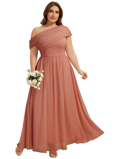 Plus Size Gathered Chiffon Bridesmaid Dress