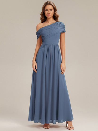 Gathered Chiffon Off the Shoulder Bridesmaid Dress